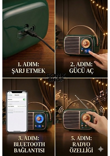 Sonx Nostaljik Retro Bluetooth - Fm Radyo, Usb Ve Bluetooth Kablosuz Hoparlör