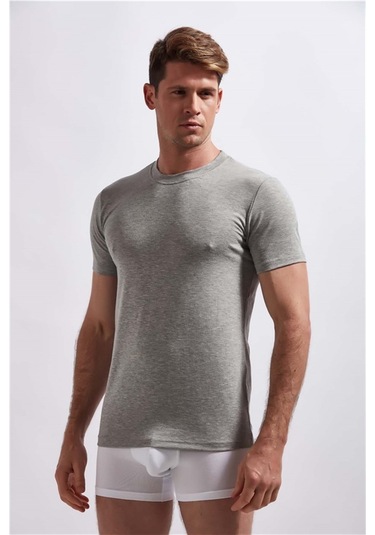 Josejuan 2'li Erkek Atlet Sıfır Yaka Yarım Kollu Koton Likralı 1300-2'li Gri Melanj