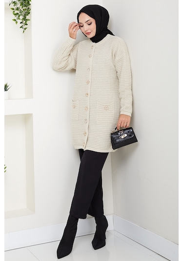 Lezgi Düğmeli Triko Hırka 1599 - Bej Bej