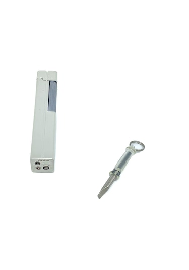 Slim Kare Metal Çakmak - Krom - Taşlı Gazlı Model 2