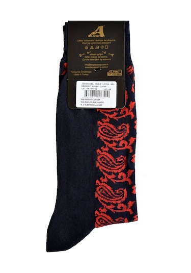 A Classe Şal Desenli Lacivert-Kırmızı Erkek Çorap Kırmızı