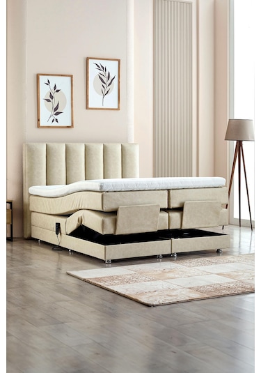 Nera Elektrikli Motorlu Hareketli Kumandalı Çift Kişilik Karyola+başlık+yatak Set