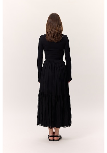 Crush Piliseli Uzun Etek Siyah Siyah