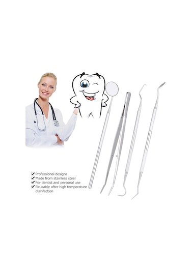 Samdoo Stainless Steel Diş Bakımı Aleti Seti - Profesyonel Dişçi Gereçleri: Ayna, Prob, Skaler Ve Pinçer İle Evde Diş Temizliği Ve Kontrolü
