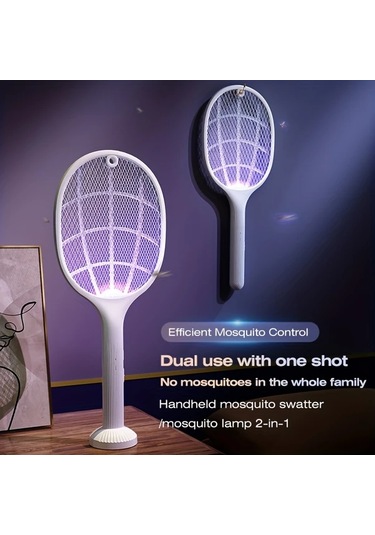 Boatshop1 1 Paket - Elektrikli Sinek Raketi Şarj Edilebilir Sinek Öldürücü 3 Katmanlı Güvenlik Ağı Ev Ve Ofis İçin