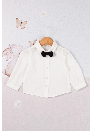 Erkek Bebek Triko Hırkalı Papyon Detaylı Takım Ekru