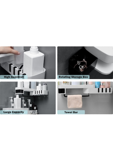 Tenfowee Döner Duvar Askılı Banyo & Mutfak Organizer, 180 Dönebilir, Çift Katlı, Yapışkanlı, Suya Dayanıklı, 5kg Taşıma Kapasiteli Beyaz - Siyah Tenfowee Döner Duvar Askılı Banyo & Mutfak Organizer, 180 Dönebilir, Çift Katlı, Yapışkanlı, Suya Dayanıklı, 5kg Taşıma Kapasiteli Beyaz - Siyah