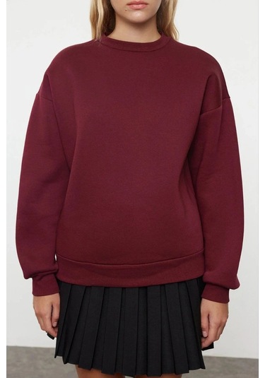 Kazax 3 İplik Şardonlu Bisiklet Yaka Sweatshirt Bordo Bordo