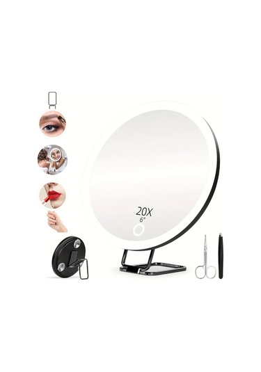 Userfriendly11 6 İnç Led Büyüteçli Makyaj Aynası 30x Zoom Ayarlanabilir Parlaklık Şarj Edilebilir Siyah Siyah
