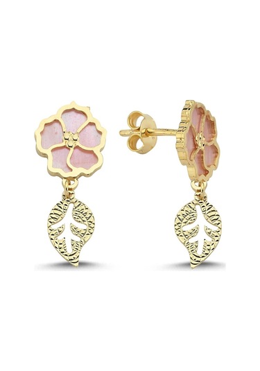 Pembe Sedefli Altın Küpe