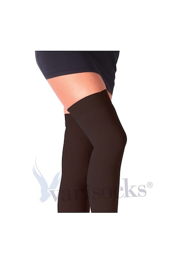 Orta Basınç Diz Üstü Burnu Açık Siyah Varis Çorabı Diz Üstü Çorap