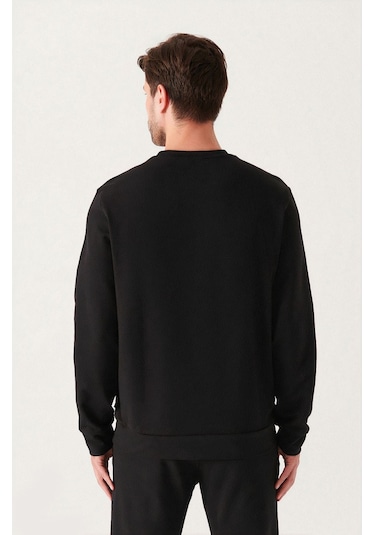 Unisex Oversize Dert Baskılı Bisiklet Yaka Siyah Sweatshirt Siyah
