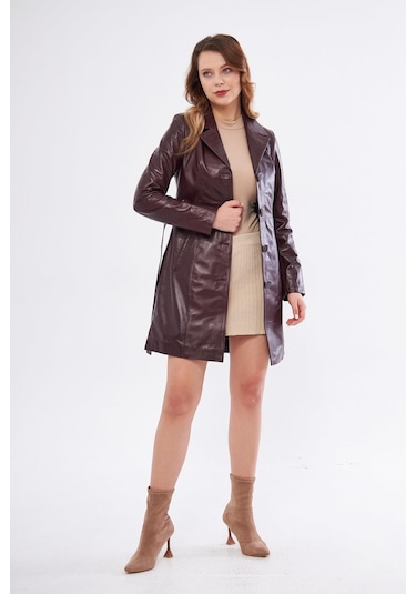 Derinss Dka2373 Hakiki Deri Kadın Bordo Pardesü 001