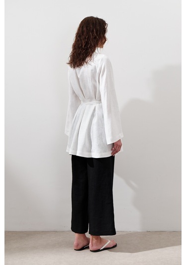 Keten Pensli Tunik Ekru Ekru