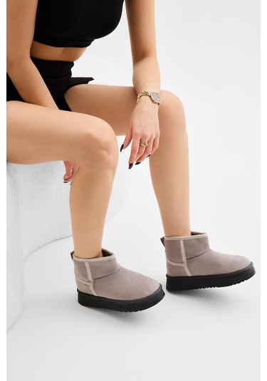 Kalın Poli Taban Süet Görünümlü Kadın Gri Günlük Bot Tbldy535 Gri