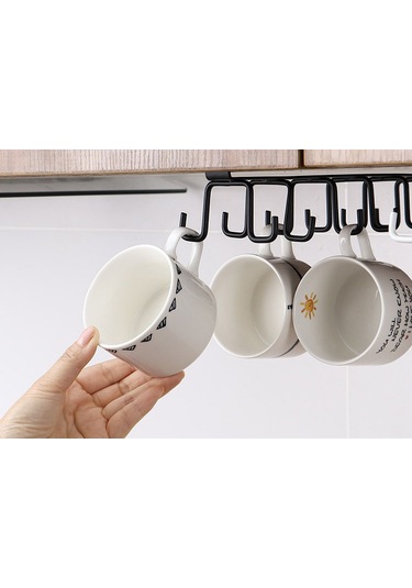 Mutfak Süzgeci Askısı, 12 Siyah Kanca - 6 Saklama Kancası, Mutfak Aksesuarları Diğer