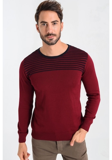 Heyss Bisiklet Yaka Sırt Detaylı Erkek Triko Kazak (381025834) Bordo