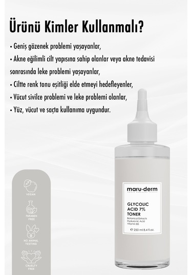 Maruderm Glikolik Asit %7 Aydınlatıcı & Leke Karşıtı Tonik 250 ML