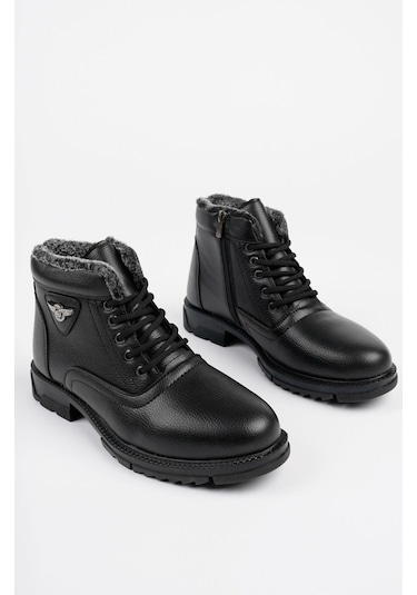 Muggo Canyon Garantili Bağcıklı Fermuarlı İçi Kürklü Erkek Kışlık Bot Siyah