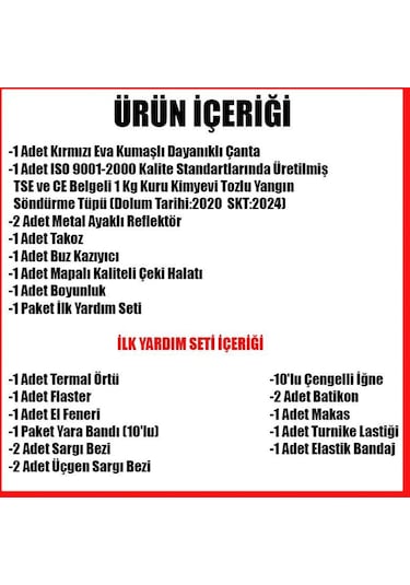 Eva Çantalı Trafik İlkyardım Seti yangın Tüpü Dolu İçerik