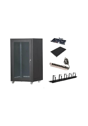 Setrack 19'' 16u 600x600 Rack Kabinet+2li Fan+sabit Raf+grup Priz+kablo Organizer