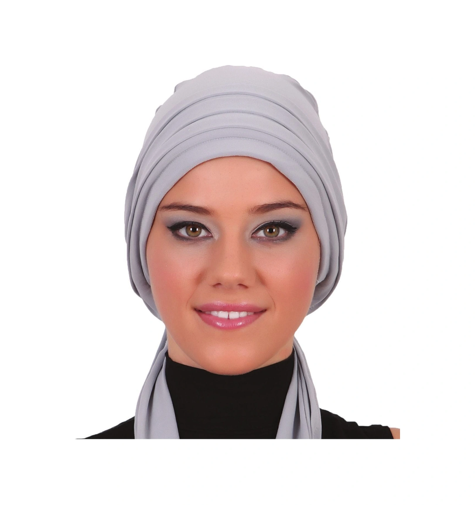 Pileli Bağlama Açık Gri Hazır Türban Tesettür Bone Açık Gri