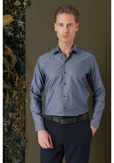 Gk 709 Slim Fit Füme Klasik Gömlek Füme