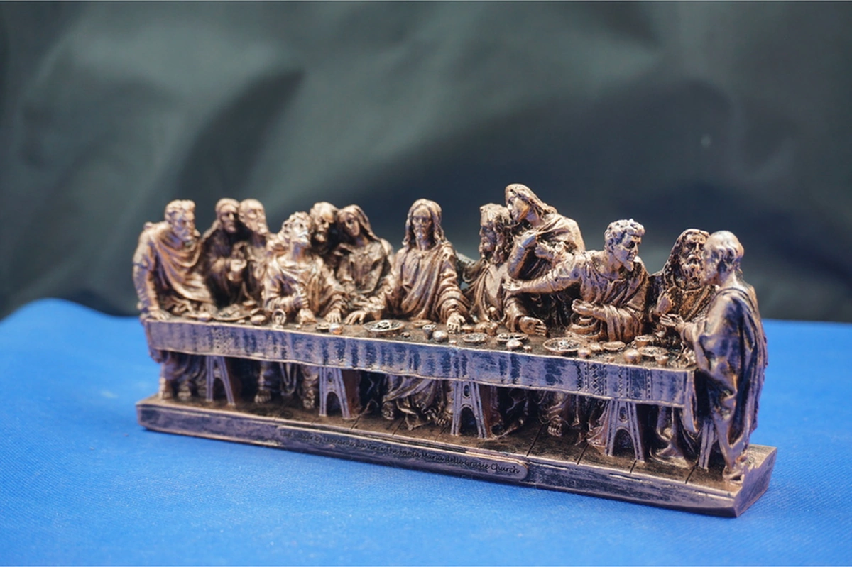 Son Akşam Yemeği Biblo Heykel - Ev Ofis Dekoratif Hediyelik Aksesuar 22x9 Cm Bronz