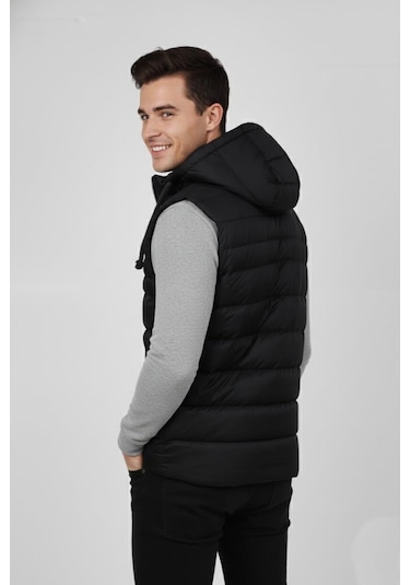 Erkek Kapüşonlu Spor Yelek 4300 Bgl-st04895 Siyah