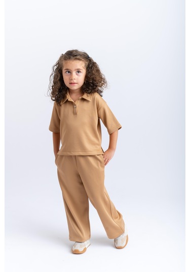 Oliventhekid Unisex Polo Yaka Bol Paçalı Takım Taba Taba
