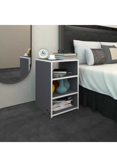 Kenzlife Komodin Panpan Gri 60 39 39 Komidin Kitaplık Ayakkabılık Beyaz