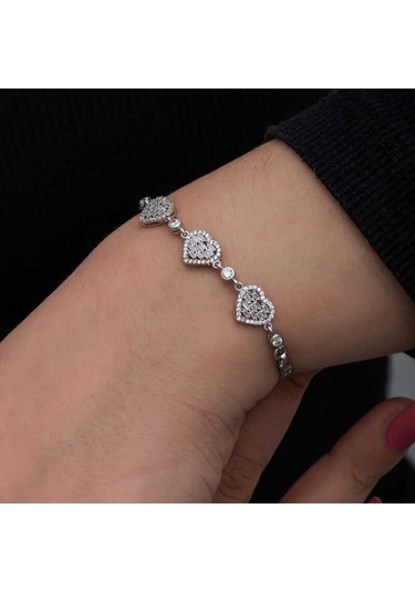 Blackcraft 925 Ayar Gümüş Baget Taşlı Kalp Kadın Bileklik Bc-9d2885 Renkli