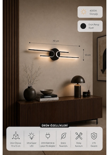 Mino Modern Led Duvar Apliği Günışığı Siyah