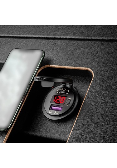 Yaozixa Araç Usb Şarj Cihazı Pd 30w+qc3.0 18w Hızlı Şarj, Voltaj Göstergeli, Kırmızı Işık, P21-b Modeli