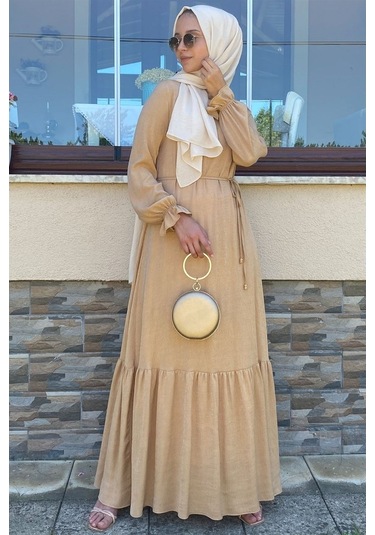 Duru Simli Camel Elbise Bej