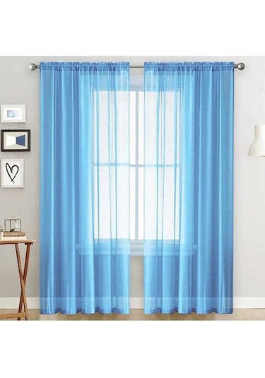 Primepickings İki Adet Mavi Perde - 100x130 Cm, Hafif Ve Estetik, Şeffaf Pencere Dekoru