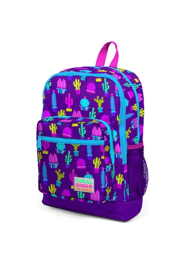 Coral High Kids Mor Pembe Kaktüs Desenli Dört Bölmeli Okul Çantası