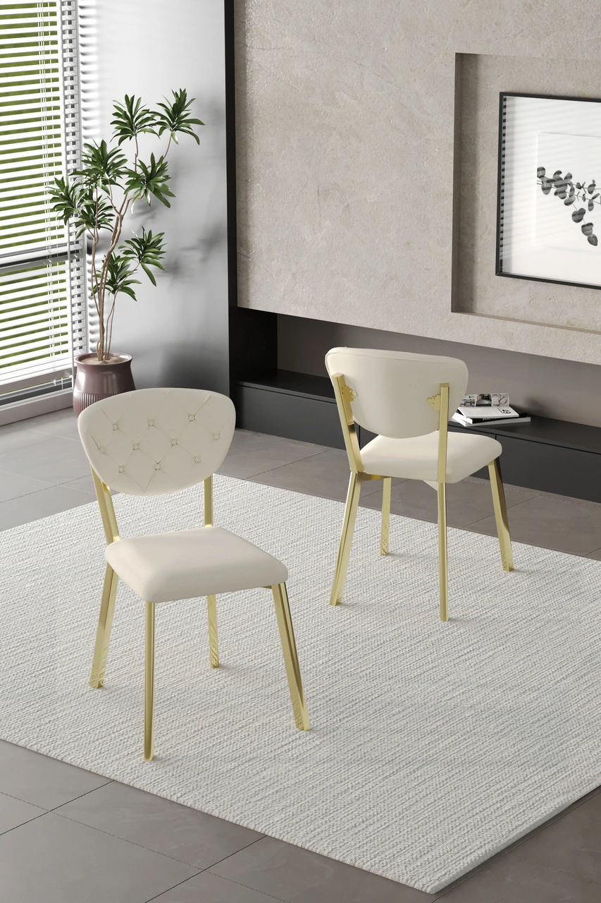 Mutfak Masası Takımı Elma Serisi 6 Sandalyeli Gold Krem