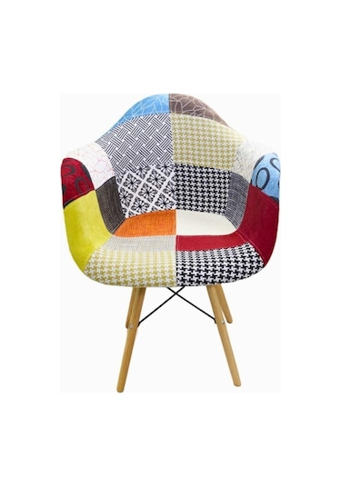 T.conept Patchwork Kolçaklı Renkli Sandalye Ahşap Ayaklı
