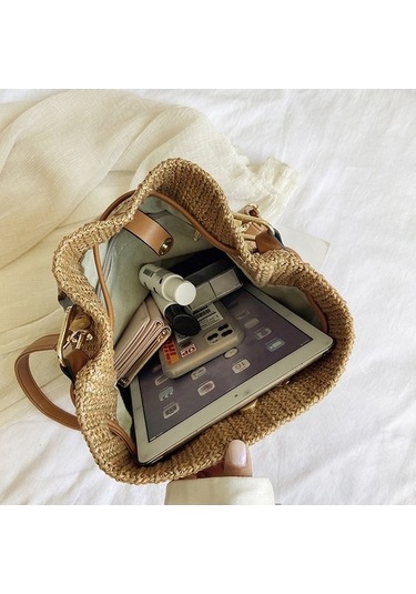 Wondernest Hasır Çanta Omuz Messenger Çanta Bambu Kova Çanta Beyaz 88991 Modelli Beyaz Ve Pratik Beyaz