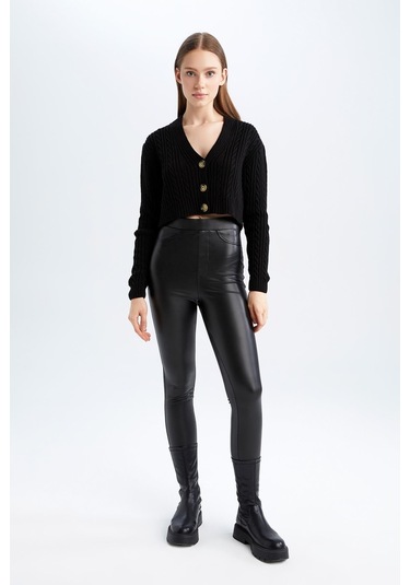 Defacto Coool Regular Fit V Yaka Hırka Siyah