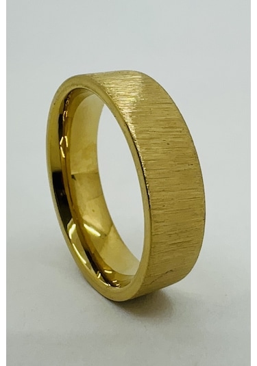 6mm Fırçalanmış Mat Düz Kadın Erkek Çelik Alyans Yüzük Cl46 Sarı