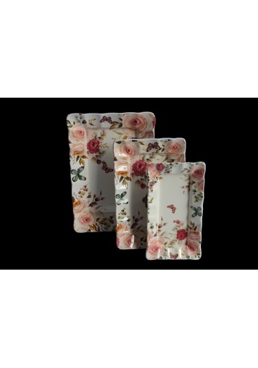 Dijital Baskılı 3'lü Dikdörtgen Kayık Tabak Çok Renkli