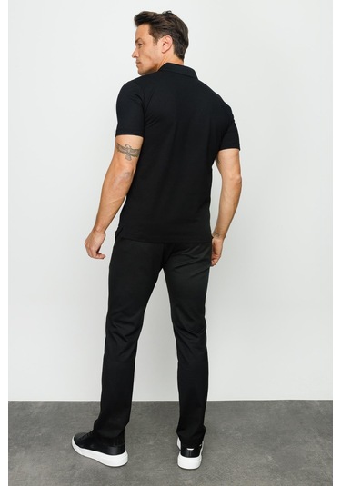 Erkek Polo Yaka Düğmeli Cepli T-shirt Siyah Siyah