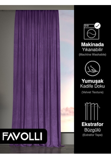 Br Favolli Kadife Dokulu Menekşe Moru Ada Fon Perde Ekstrafor Büzgülü Dream Series Menekşe Moru