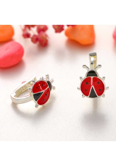 Gümüş Uğur Böceği Çocuk Küpesi Gümüş