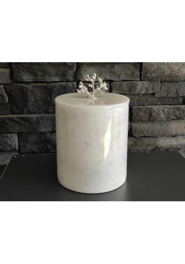 Beyaz Mermer Çöp Kovası Gümüş Renk Mercan Akseuarlı Beyaz