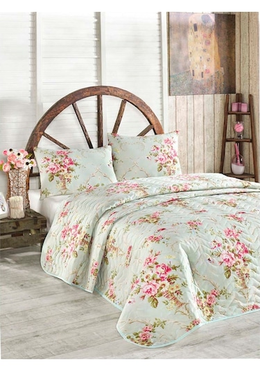 Eponj Home Kapitone Yatak Örtüsü Seti Çift Kişilik Alanur Mint