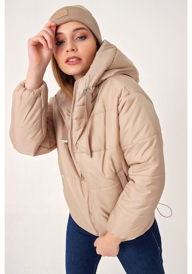 Bigdart 5117 Kapşonlu Şişme Mont - Vizon 001