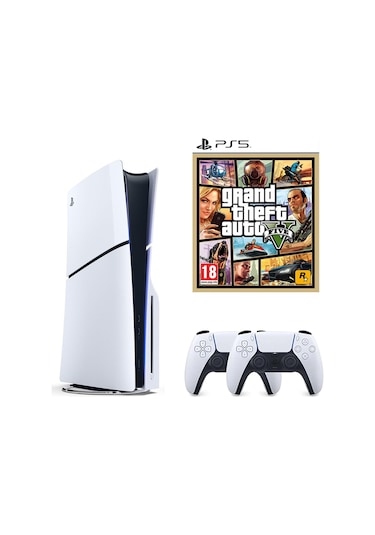 Sony Playstation 5 Slim 1 TB Standart Edition Konsol + 2 Kol + PS5 Gta 5 (İthalatçı Garantili)